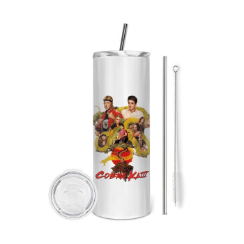 Cobra Kai tree, Tumbler ποτήρι θερμό από ανοξείδωτο ατσάλι 600ml, με μεταλλικό καλαμάκι & βούρτσα καθαρισμού