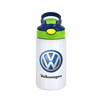 VW Volkswagen, Children's hot water bottle, stainless steel, with safety straw, green, blue (350ml)