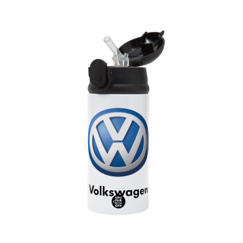 VW Volkswagen, Children's hot water bottle, stainless steel, with safety straw, Black (360ml) BPA-FREE