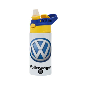 VW Volkswagen, Children's hot water bottle, stainless steel, with safety straw, green, blue (360ml) BPA FREE