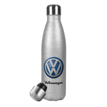 VW Volkswagen, Metallic Glitter Silver Thermos Flask (Stainless steel), double-walled, 500ml