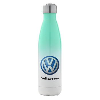 VW Volkswagen, Μεταλλικό παγούρι θερμός Πράσινο/Λευκό (Stainless steel), διπλού τοιχώματος, 500ml