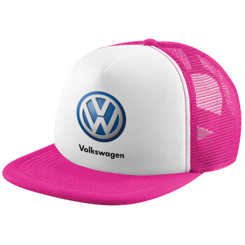 VW Volkswagen, Καπέλο παιδικό Soft Trucker με Δίχτυ ΡΟΖ/ΛΕΥΚΟ (POLYESTER, ΠΑΙΔΙΚΟ, ONE SIZE)