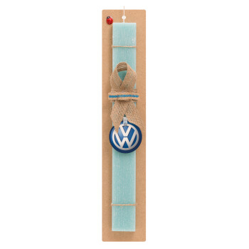 VW Volkswagen, Πασχαλινό Σετ, ξύλινο μπρελόκ & πασχαλινή λαμπάδα αρωματική πλακέ (30cm) (ΤΙΡΚΟΥΑΖ)