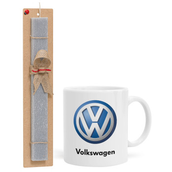 VW Volkswagen, Πασχαλινό Σετ, Κούπα κεραμική (330ml) & πασχαλινή λαμπάδα αρωματική πλακέ (30cm) (ΓΚΡΙ)