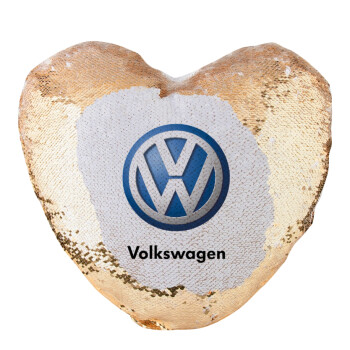 VW Volkswagen, Μαξιλάρι καναπέ καρδιά Μαγικό Χρυσό με πούλιες 40x40cm περιέχεται το  γέμισμα