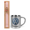 Easter Set, metallic thermal cup (300ml) & aromatic flat Easter candle (30cm) (PINK)