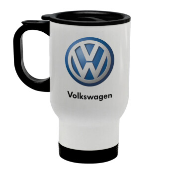 VW Volkswagen, Stainless steel travel mug with lid, double wall white 450ml