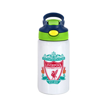 Liverpool, Children's hot water bottle, stainless steel, with safety straw, green, blue (350ml)