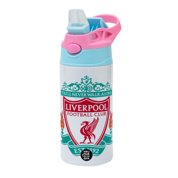 Liverpool, Children's hot water bottle, stainless steel, with safety straw, Pink/BlueCiel (360ml) BPA FREE