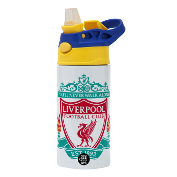 Liverpool, Children's hot water bottle, stainless steel, with safety straw, green, blue (360ml) BPA FREE