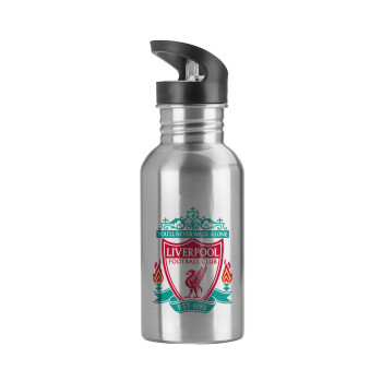 Liverpool, Water bottle Silver with straw, stainless steel 600ml