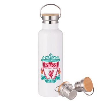 Liverpool, Stainless steel White with wooden lid (bamboo), double wall, 750ml