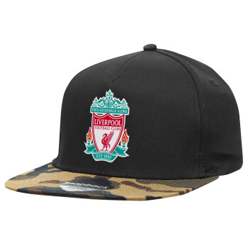 Liverpool, Καπέλο Ενηλίκων Flat Snapback Μαύρο/Παραλαγή, (100% ΒΑΜΒΑΚΕΡΟ, ΕΝΗΛΙΚΩΝ, UNISEX, ONE SIZE)