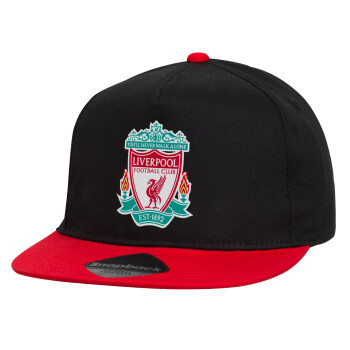 Liverpool, Children's Flat Snapback Hat, Black/Red (100% COTTON, CHILDREN'S, UNISEX, ONE SIZE)