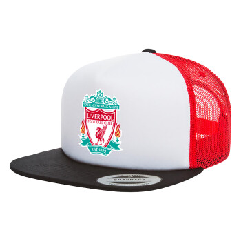 Liverpool, Adult Foam Flat Snapback with Mesh Black-White-Red (POLYESTER, ADULT, UNISEX, ONE SIZE)