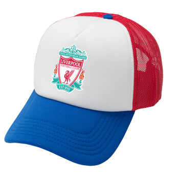 Liverpool, Adult Soft Trucker Hat with Red/Blue/White Mesh (POLYESTER, ADULT, UNISEX, ONE SIZE)