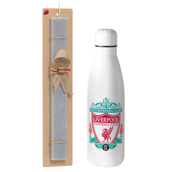 Liverpool, Easter Set, metallic Inox water bottle (700ml) & Easter scented flat candle (30cm) (GRAY)