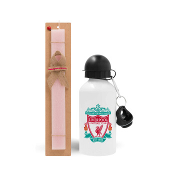 Liverpool, Easter Set, metallic aluminum bottle (500ml) & aromatic flat Easter candle (30cm) (PINK)