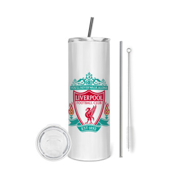 Liverpool, Tumbler ποτήρι θερμό από ανοξείδωτο ατσάλι 600ml, με μεταλλικό καλαμάκι & βούρτσα καθαρισμού