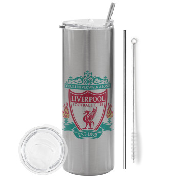 Liverpool, Eco friendly stainless steel Silver tumbler 600ml, with metal straw & cleaning brush
