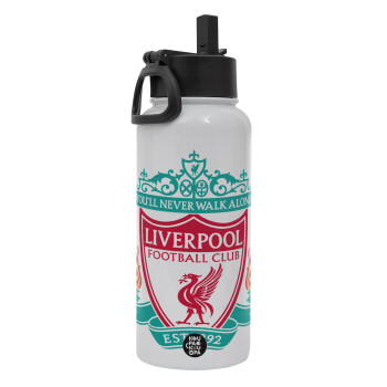 Liverpool, Metal mug thermo White with Straw and Spout Lid (Stainless steel), double wall, 950ml