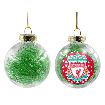 Liverpool, Transparent Christmas tree ball ornament with green filling 8cm