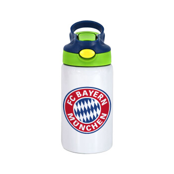 FC Bayern Munich, Children's hot water bottle, stainless steel, with safety straw, green, blue (350ml)