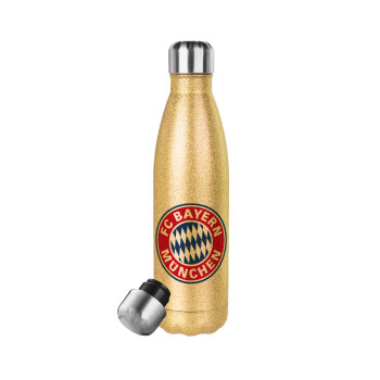 FC Bayern Munich, Glitter gold stainless steel thermos bottle, double-walled, 500ml