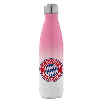 FC Bayern Munich, Metal mug thermos Pink/White (Stainless steel), double wall, 500ml