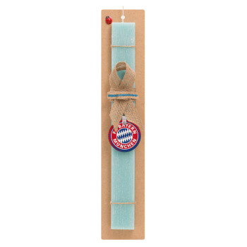 FC Bayern Munich, Easter Set, wooden keychain & aromatic flat Easter candle (30cm) (TURQUOISE)