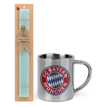 FC Bayern Munich, Πασχαλινό Σετ, μεταλλική κούπα θερμό (300ml) & πασχαλινή λαμπάδα αρωματική πλακέ (30cm) (ΤΙΡΚΟΥΑΖ)