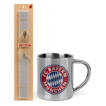 FC Bayern Munich, Πασχαλινό Σετ, μεταλλική κούπα θερμό (300ml) & πασχαλινή λαμπάδα αρωματική πλακέ (30cm) (ΓΚΡΙ)