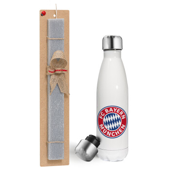 FC Bayern Munich, Πασχαλινή λαμπάδα, μεταλλικό παγούρι θερμός λευκός (500ml) & λαμπάδα αρωματική πλακέ (30cm) (ΓΚΡΙ)