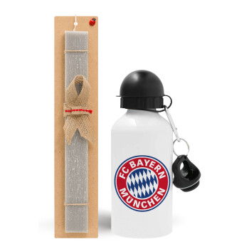 FC Bayern Munich, Easter Set, metallic aluminum water bottle (500ml) & aromatic flat Easter candle (30cm) (GRAY)