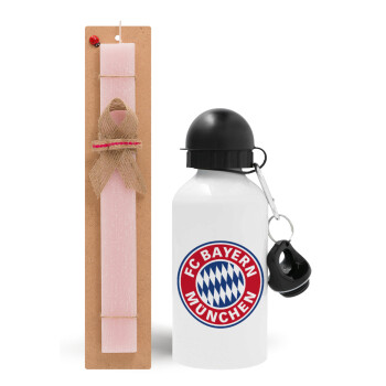 FC Bayern Munich, Easter Set, metallic aluminum bottle (500ml) & aromatic flat Easter candle (30cm) (PINK)