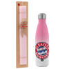 Easter Set, Metallic pink/white (Stainless steel) thermos, double-walled, 500ml & aromatic flat Easter candle (30cm) (PINK)