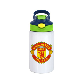 Manchester United F.C., Children's hot water bottle, stainless steel, with safety straw, green, blue (350ml)