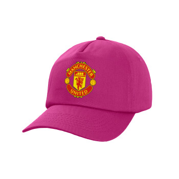 Manchester United F.C., Καπέλο παιδικό Baseball, 100% Βαμβακερό Twill, Φούξια (ΒΑΜΒΑΚΕΡΟ, ΠΑΙΔΙΚΟ, UNISEX, ONE SIZE)