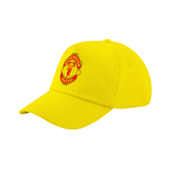 Manchester United F.C., Καπέλο παιδικό Baseball, 100% Βαμβακερό Twill, Κίτρινο (ΒΑΜΒΑΚΕΡΟ, ΠΑΙΔΙΚΟ, UNISEX, ONE SIZE)