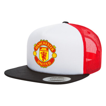 Manchester United F.C., Adult Foam Flat Snapback with Mesh Black-White-Red (POLYESTER, ADULT, UNISEX, ONE SIZE)