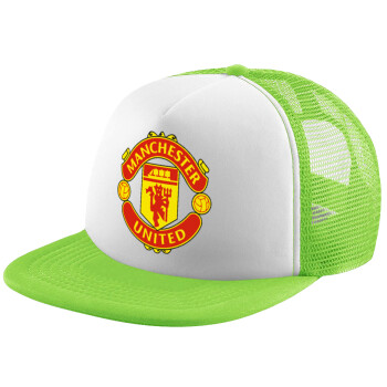 Manchester United F.C., Adult Soft Trucker Hat with Mesh GREEN/WHITE (POLYESTER, ADULT, ONE SIZE)