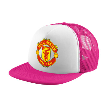 Manchester United F.C., Καπέλο παιδικό Soft Trucker με Δίχτυ ΡΟΖ/ΛΕΥΚΟ (POLYESTER, ΠΑΙΔΙΚΟ, ONE SIZE)