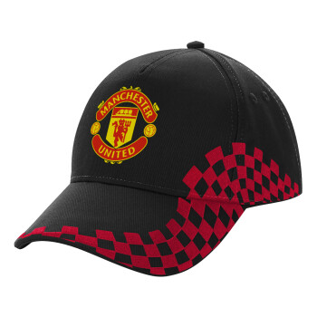 Manchester United F.C., Καπέλο Ενηλίκων Ultimate ΜΑΥΡΟ/ΚΟΚΚΙΝΟ RACING, (100% ΒΑΜΒΑΚΕΡΟ DRILL, ΕΝΗΛΙΚΩΝ, UNISEX, ONE SIZE)