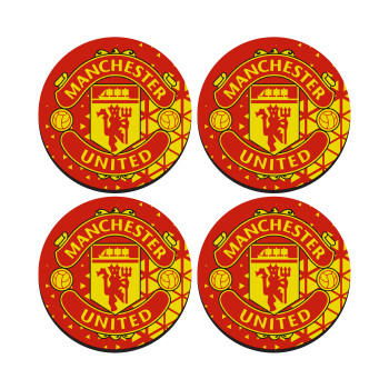 Manchester United F.C., SET of 4 round wooden coasters (9cm)