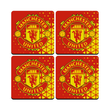 Manchester United F.C., ΣΕΤ 4 Σουβέρ ξύλινα τετράγωνα (9cm)