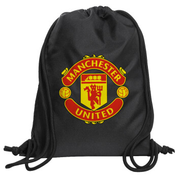 Manchester United F.C., Τσάντα πλάτης πουγκί GYMBAG Μαύρη, με τσέπη (40x48cm) & χονδρά κορδόνια