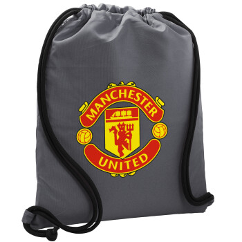 Manchester United F.C., Τσάντα πλάτης πουγκί GYMBAG ΓΚΡΙ, με τσέπη (40x48cm) & χονδρά κορδόνια