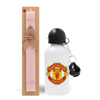 Manchester United F.C., Easter Set, metallic aluminum bottle (500ml) & aromatic flat Easter candle (30cm) (PINK)