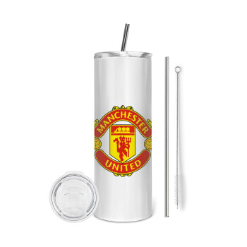 Manchester United F.C., Eco friendly stainless steel tumbler 600ml, with metal straw & cleaning brush